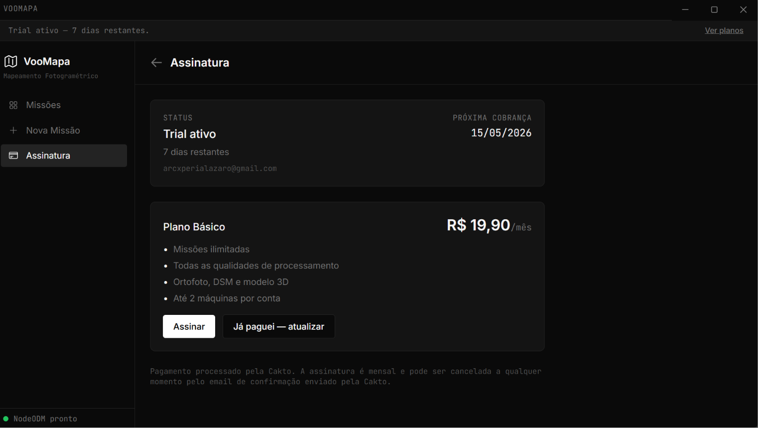 Tela de assinatura do VooMapa Pro